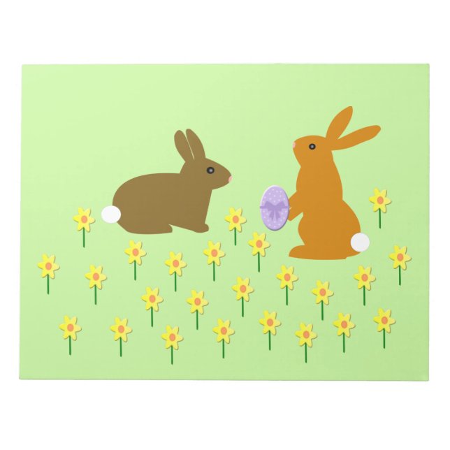Cute Easter Bunnies and Daffodils Notepad (Front)