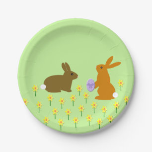 Cute Easter Bunnies and Daffodils Paper Plate