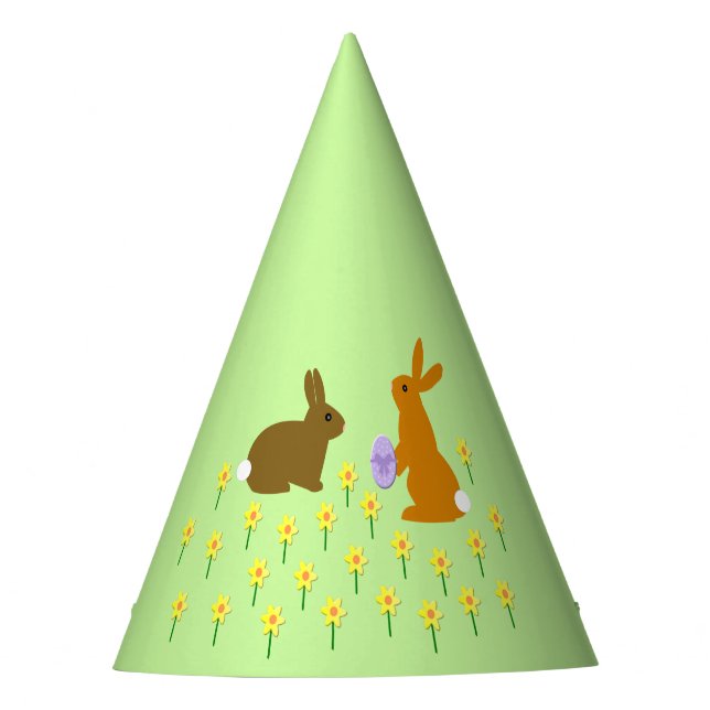Cute Easter Bunnies and Daffodils Party Hat (Front)