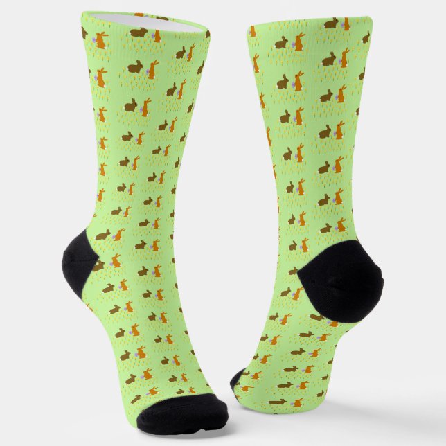 Cute Easter Bunnies and Daffodils Patterned Socks (Angled)
