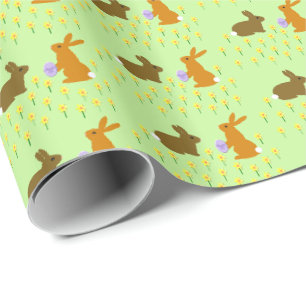 Cute Easter Bunnies and Daffodils Patterned Wrapping Paper