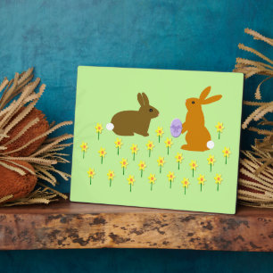 Cute Easter Bunnies and Daffodils Plaque