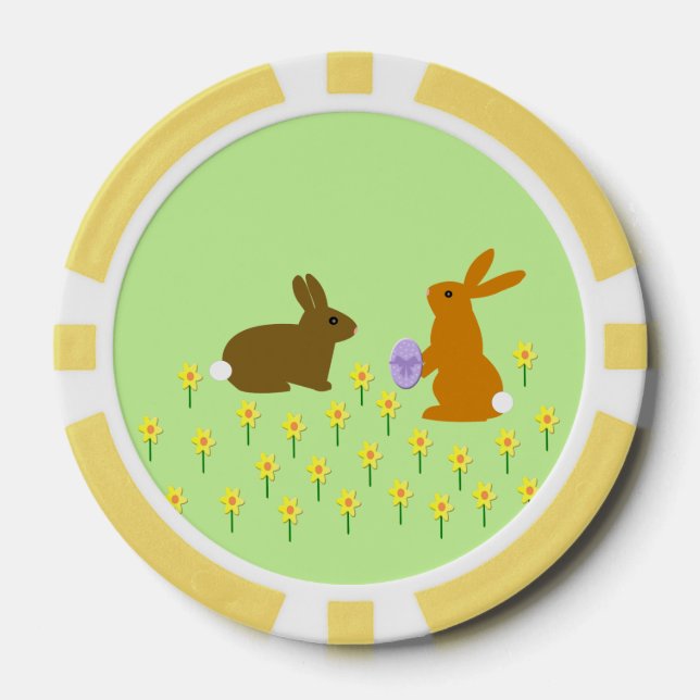 Cute Easter Bunnies and Daffodils Poker Chips (Front)