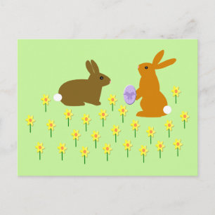 Cute Easter Bunnies and Daffodils Postcard