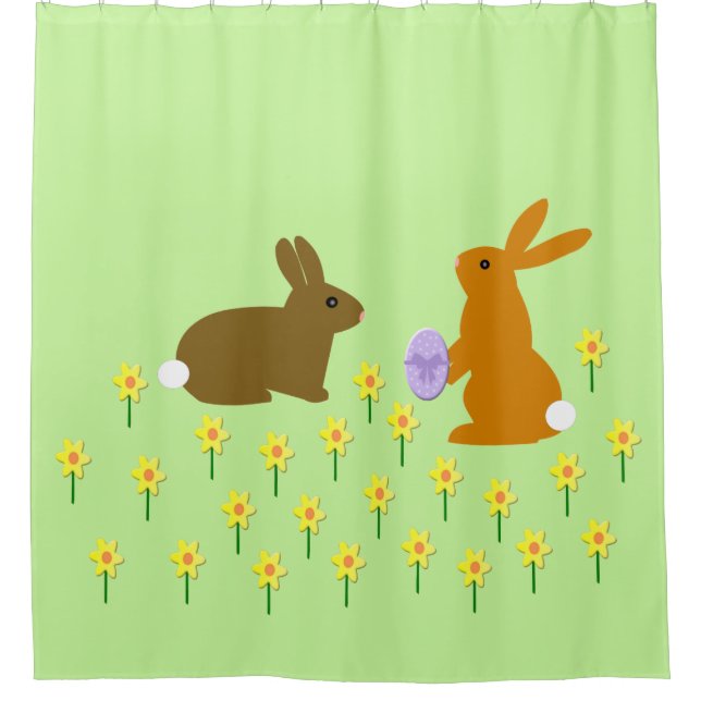 Cute Easter Bunnies and Daffodils Shower Curtain (Front)