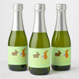 Cute Easter Bunnies and Daffodils Sparkling Wine Label