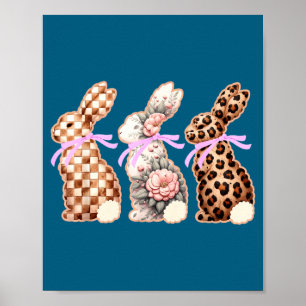 Cute easter bunnies coquette bow easter day poster