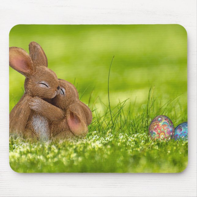 Cute Easter Bunnies Eggs Spring Mouse Pad (Front)