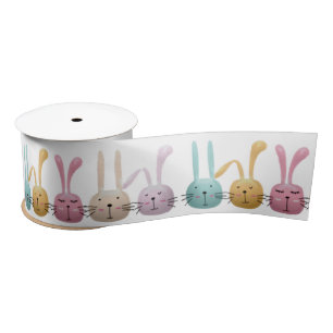 Cute Easter Bunnies Face Emojis Satin Ribbon