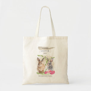 Cute Easter Bunnies   Happy Easter Watercolor Art Tote Bag