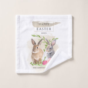 Cute Easter Bunnies   Happy Easter Watercolor Art Wash Cloth