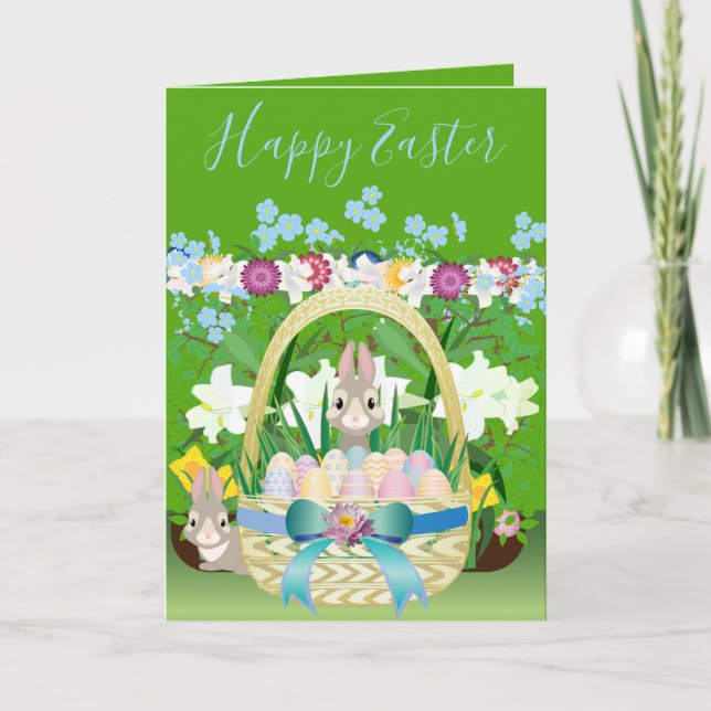 Cute Easter Bunnies Holiday Card (Front)