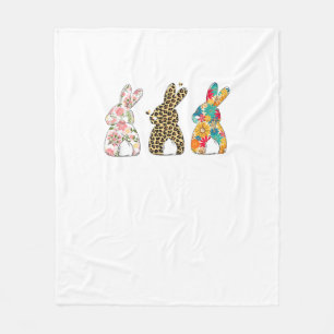 Cute Easter Bunnies Leopard Bunny and Flower Bunni Fleece Blanket