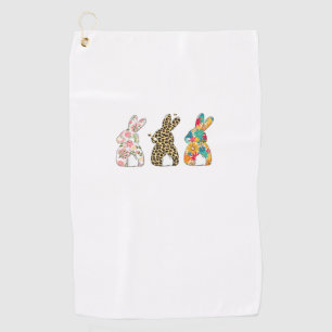 Cute Easter Bunnies Leopard Bunny and Flower Bunni Golf Towel