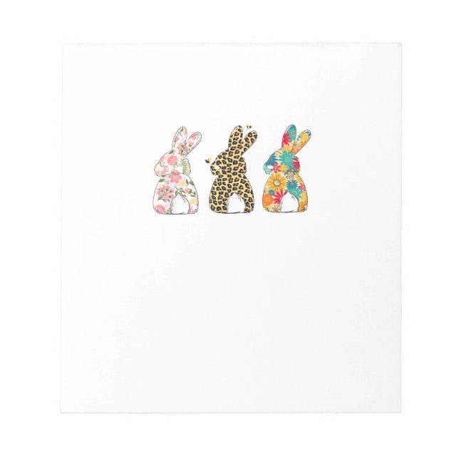 Cute Easter Bunnies Leopard Bunny and Flower Bunni Notepad (Front)