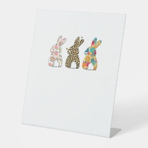 Cute Easter Bunnies Leopard Bunny and Flower Bunni Pedestal Sign