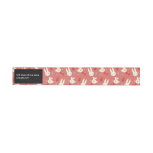 Cute easter bunnies on red background pattern wraparound address label