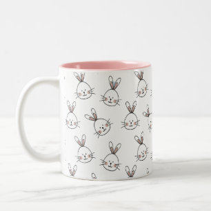 Cute Easter Bunnies on White Two-Tone Coffee Mug