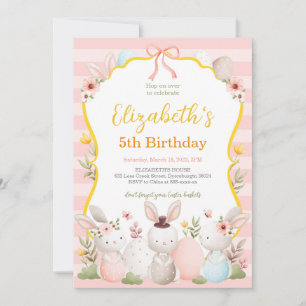 Cute Easter Bunnies Pink Birthday Invitation