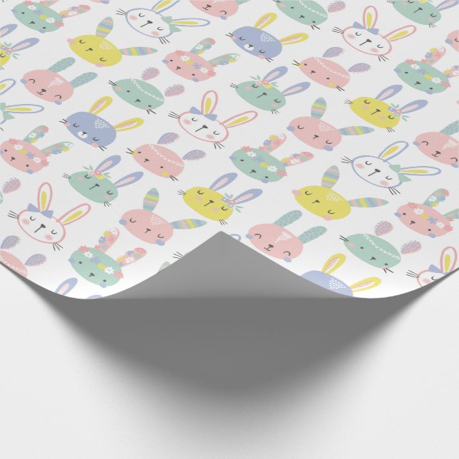 Cute Easter Bunnies with flowers in pastel colours Wrapping Paper (Corner)