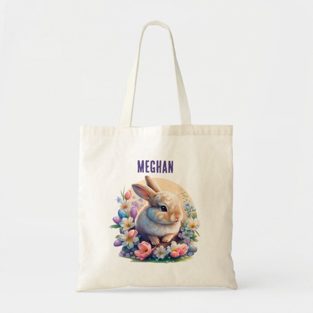 cute Easter bunny add name Tote Bag (Front)