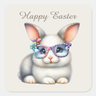 Cute Easter bunny add text  Square Sticker
