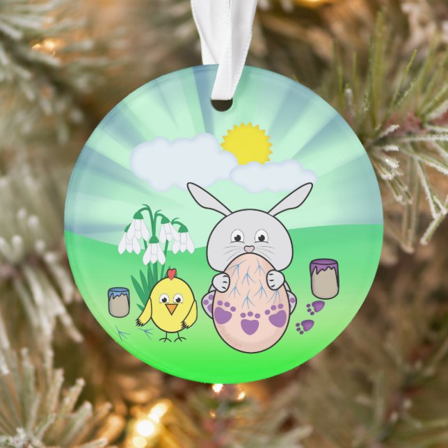 Cute Easter Bunny and chick Colouring Easter Egg Ornament (Tree)
