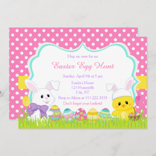 Cute Easter Bunny and Chick Easter Egg Hunt Invitation