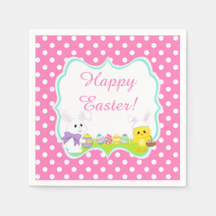Cute Easter Bunny and Chick Easter Egg Hunt Napkin