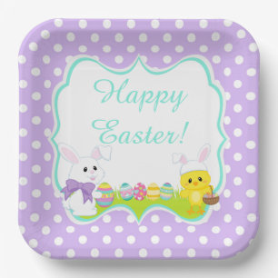 Cute Easter Bunny and Chick Easter Egg Hunt Paper Plate