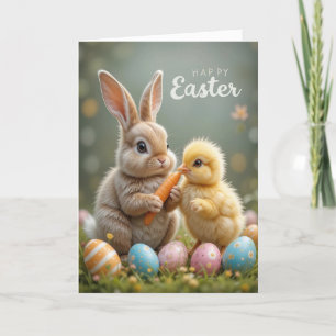 Cute Easter Bunny and Chick  Holiday Card