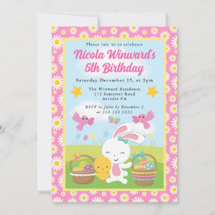Cute Easter Bunny and Chick Spring Kids Birthday Invitation