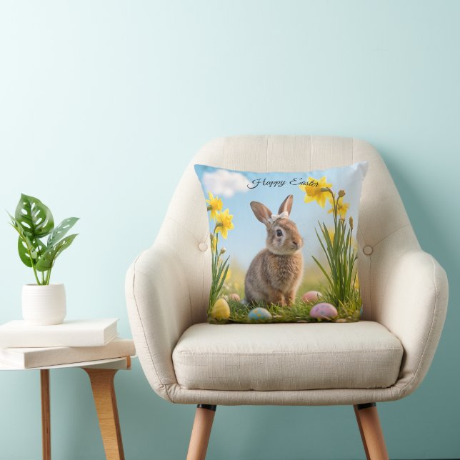 Cute Easter Bunny and Daffodil  Cushion (Chair)