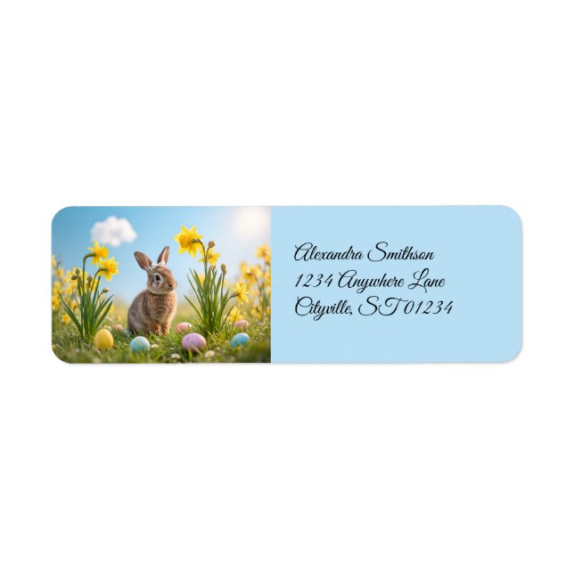 Cute Easter Bunny and Daffodils Return Address Label (Front)
