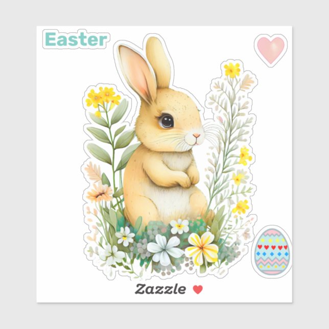 Cute Easter Bunny and Easter Egg Sticker (Sheet)