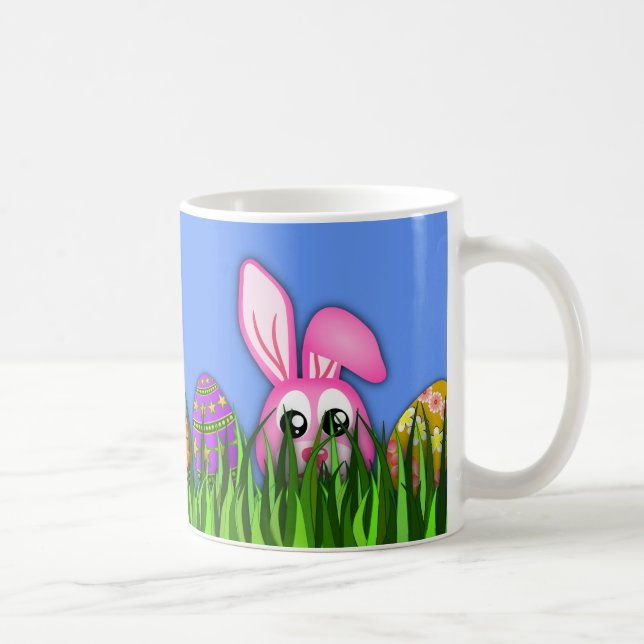 Cute Easter Bunny and Eggs in Grass Classic Mugs (Right)