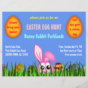 Cute Easter Bunny and Eggs in Grass Egg Hunt Flyer