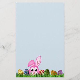 Cute Easter Bunny and Eggs in Grass Stationery