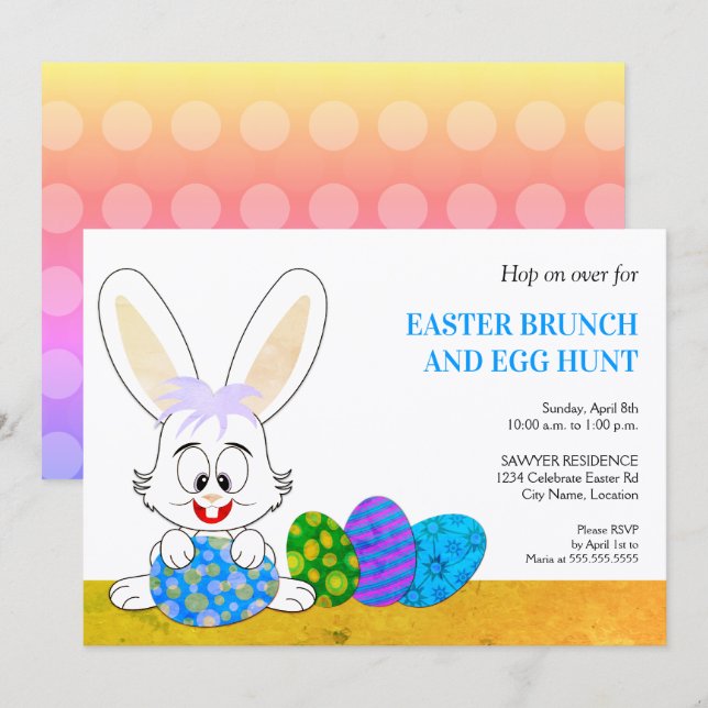 Cute Easter Bunny and Eggs Party Invitation (Front/Back)