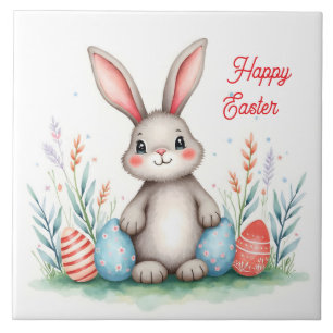 Cute Easter Bunny And Eggs Popular Collection Ceramic Tile