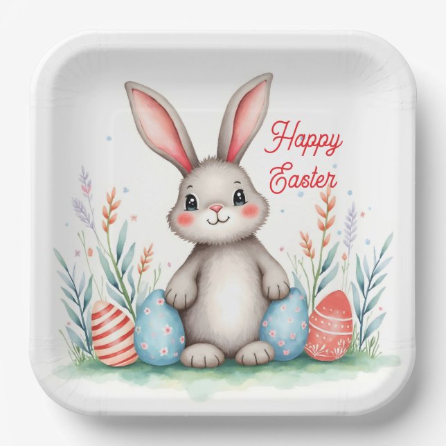 Cute Easter Bunny And Eggs Popular Collection Paper Plate (Front)