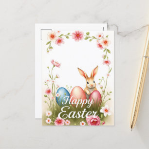 Cute Easter Bunny and Eggs Spring Holiday Wishes Postcard