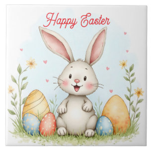 Cute Easter Bunny And Eggs Trendy Collection Ceramic Tile