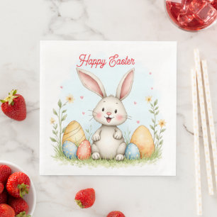 Cute Easter Bunny And Eggs Trendy Collection Napkin