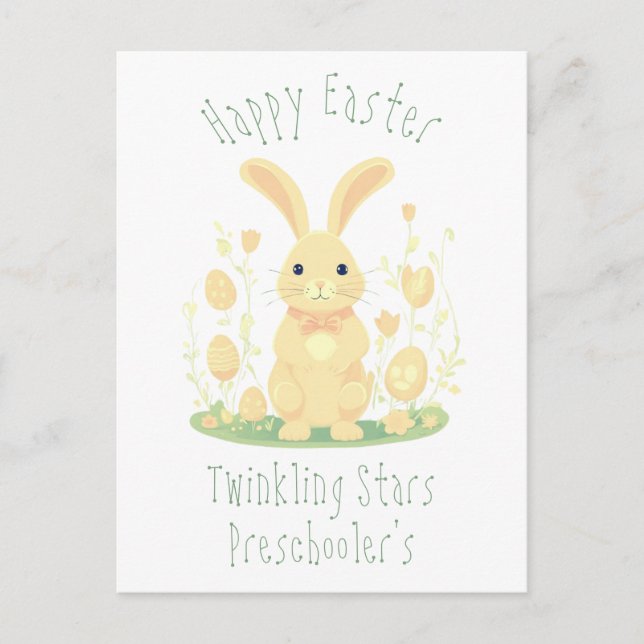 Cute Easter Bunny And Gold Eggs Preschool Postcard (Front)