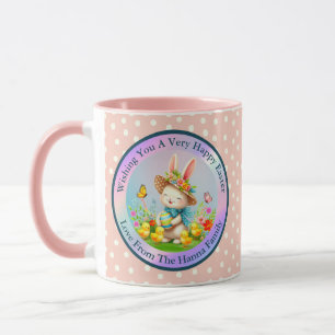Cute Easter Bunny and Happy Spring Flowers Holiday Mug