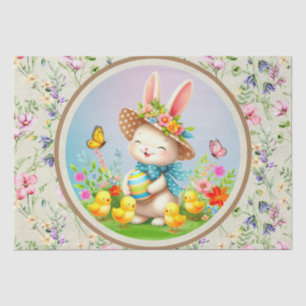 Cute Easter Bunny and Happy Spring Flowers Holiday Tissue Paper