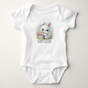 Cute Easter Bunny and Spring Flowers Baby Bodysuit