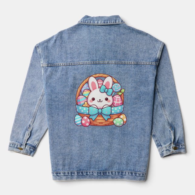 Cute, Easter bunny bakset Denim Jacket (Back)