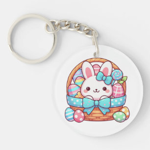 Cute, Easter bunny bakset Key Ring